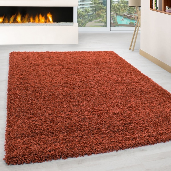 Life Shaggy Plain Terracotta Rug